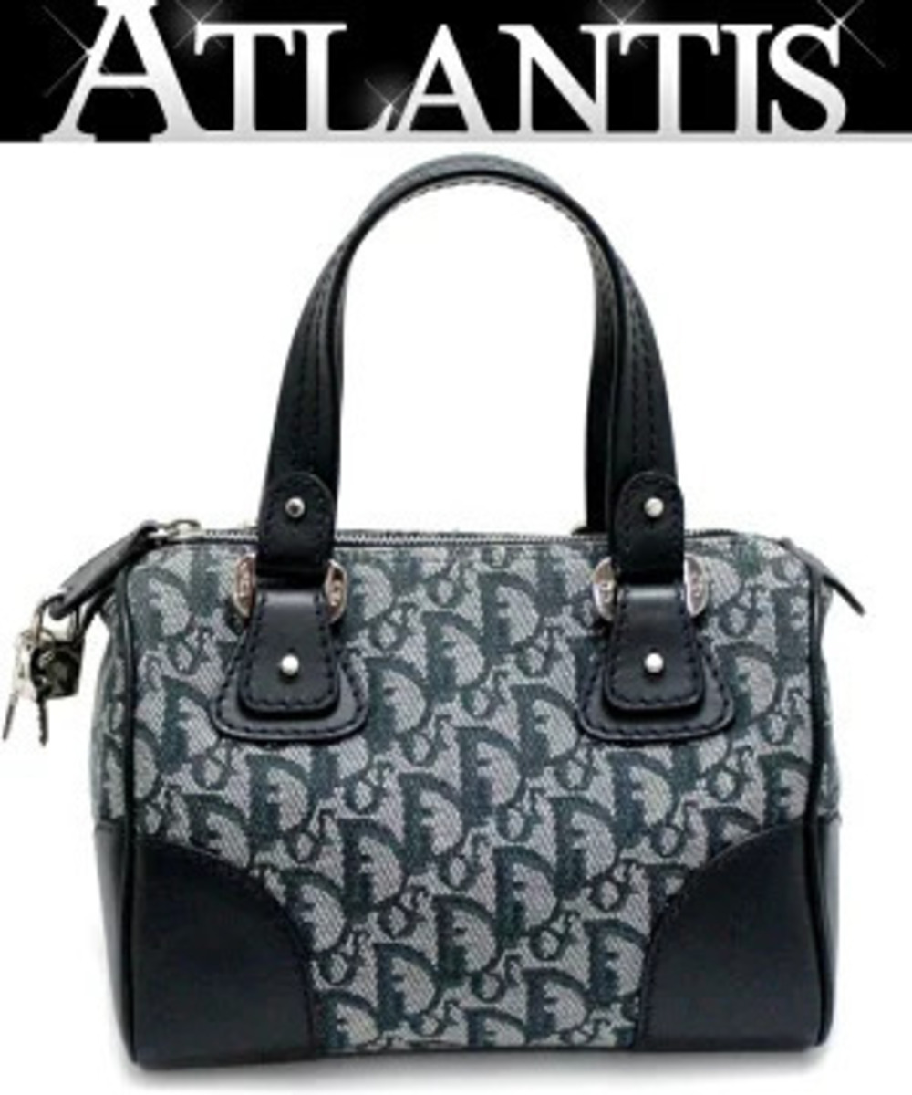 Christian Dior Trotter Handbag Boston Jacquard Navy Blue